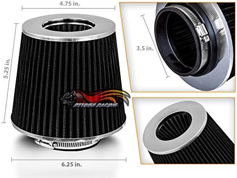 BLACK 3.5" 89 mm Inlet Cold Air Cone Replacement Quality Performance Washable Clamp-On Dry Air Filter