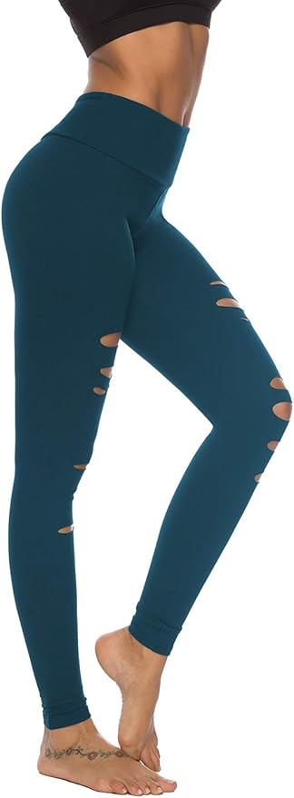 DIBAOLONG Womens High Waist Yoga Pants Cutout Ripped Tummy Control Workout Running Yoga Skinny Leggings-FlexoryFit