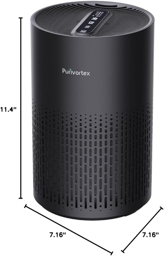 Purivortex Air Purifiers for Bedroom, Quiet Air Purifier with HEPA Filter for Pollen, Smoke, Dust, Pet Dander, Odor, Hair, Ozone Free, Covers Up to 880 Sq Ft, AC400 Black