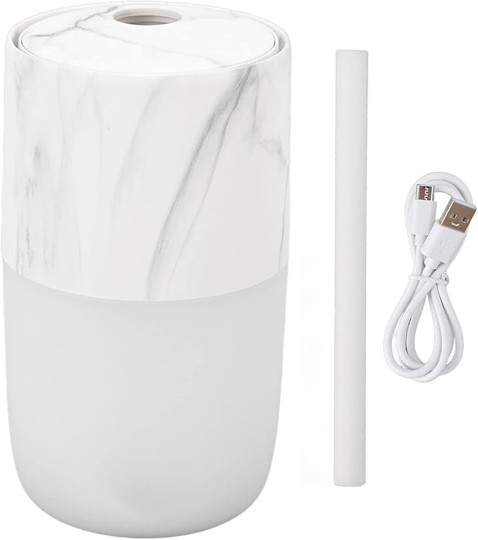 Portable Mist Humidifier, 300ml Capacity Personal Air Humidifier with Timing Function, Jellyfish Shaped Spray Mist, Mobile Using Office Humidifier with Colorful Night Light for Cars,(Marble Color)