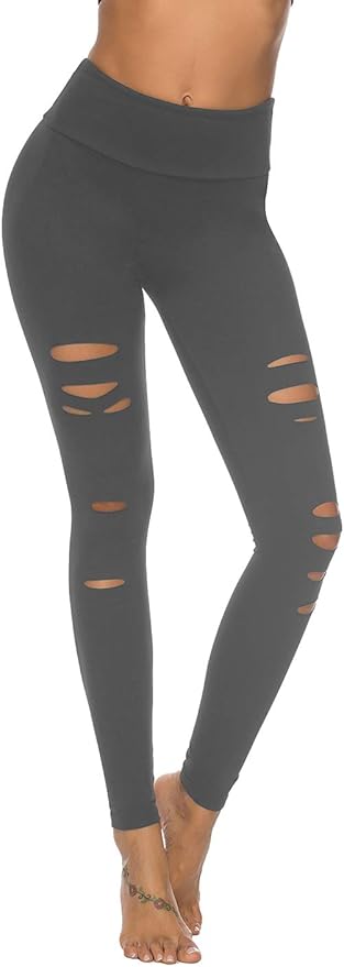 DIBAOLONG Womens High Waist Yoga Pants Cutout Ripped Tummy Control Workout Running Yoga Skinny Leggings-FlexoryFit