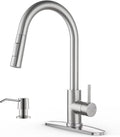 APPASO Kitchen Faucet with Soap Dispenser: Brushed Nickel S304 Stainless Steel Sink Faucets with Pull Down Sprayer 2 Modes, Modern Single Handle High Arc for Sink RV Bar, Easy to Install & No Leaking