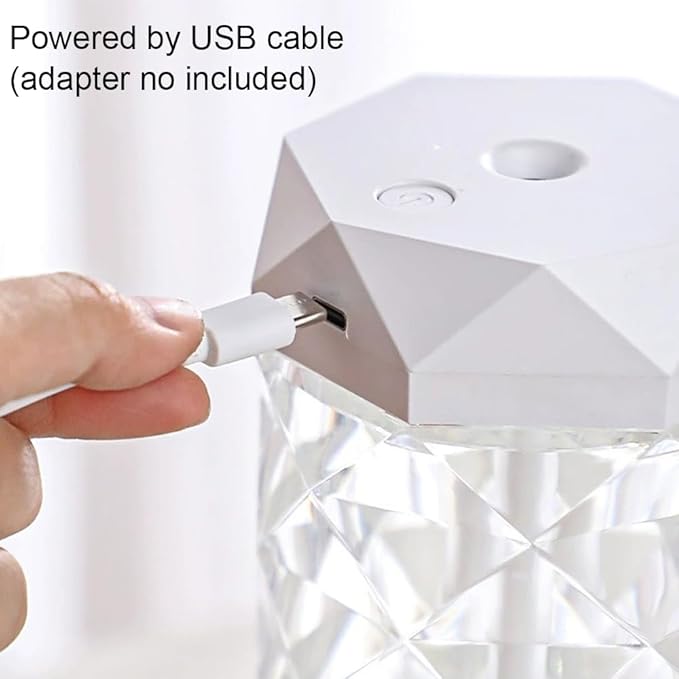USB Desktop Crystal Humidifier 1000ml with 7 Colors LED Night Light, No Noise Suitable for Home, Office, Desk, Bedroom and Babies Room and No Battery (1000ml)