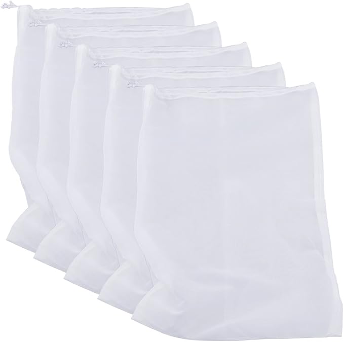 75 Micron Nylon Straining Bag Fine Mesh Food Strainer Bag, Multi Purpose Filter Bag for Nut Milk, Juice, Cold Brew, Home Brewing (17.72" x 11.81", 5 Packs)