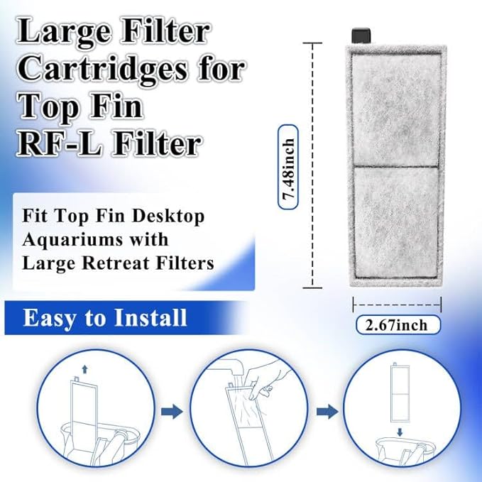 8 Pack Filter Cartridge for Top Fin RF-L Filter, Aqurium Filter Cartridge Refill for Top Fin Desktop Aquariums with Large Retreat Filter