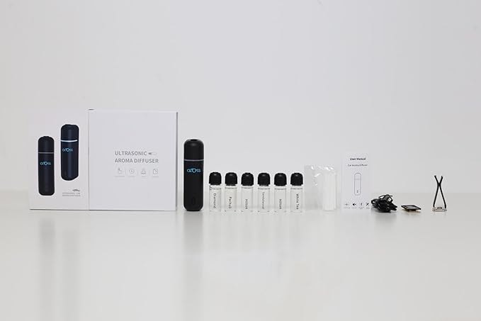 Smart Car Air Freshener Diffuser, Waterless Essential Oil Diffuser with Auto Sensor, 6 Refill Scents, Rechargeable Vent Clip Fragrance for Car & Home, Black