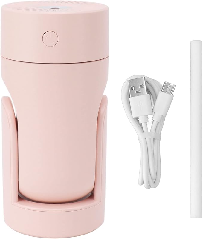 Portable Mini Humidifier,USB Automatic Rotating Super Quiet Small Desktop Cool Mist Humidifier for Bedroom Office Car Travel (Pink)