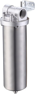 Amwater NSF/ANSI 42 Certification Stainless Steel Filter Housing for 10" Filter Cartridge, 1" NPT Water Filter Housing for Whole House Water Purification of Stainless Steel 304 (10" C Housing)