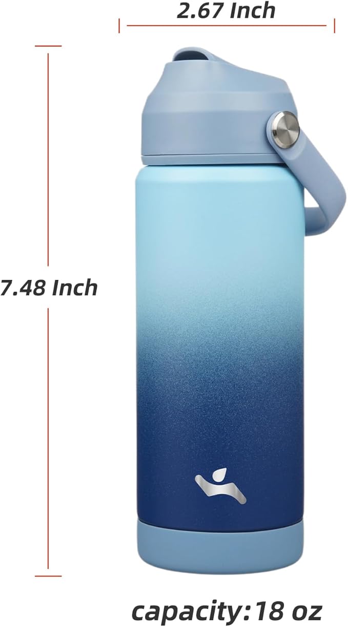 Insulated Water Bottle with Straw Lid,18 oz Stainless Steel Vacuum Metal Bottle with Silicone Handle,Sky-FlexoryFit