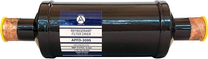Appli Parts APFD-309S 1-1/8 in Liquid Line Refrigerant AC Filter Drier hvac Refrigeration 309S ODF Sweat Solder connection universal unidirectional 11in long 3in wide