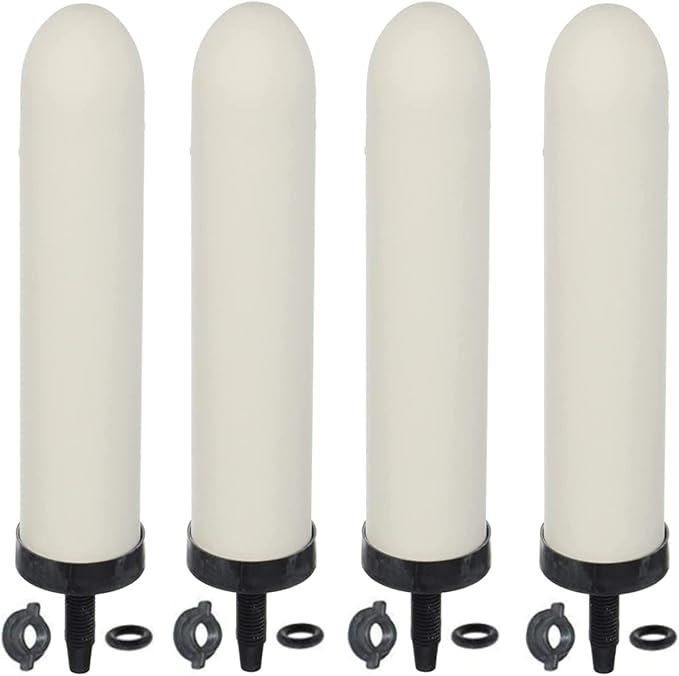 HUINING 4PCS 10-inch Replacement Ceramic Filter Candle with Activated Carbon for Countertop Gravity Water Filter Systems
