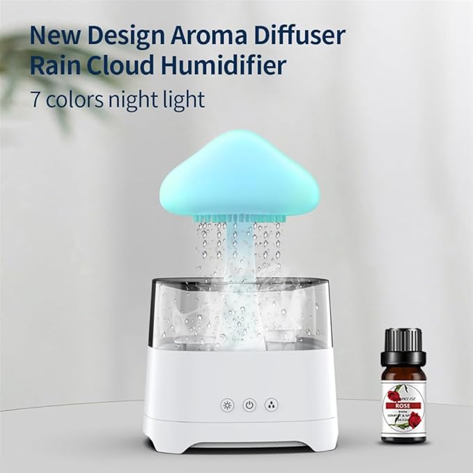 Diffuserlove Rain Diffuser Cloud Humidifier 450ML Diffuser Water Drip Waterfall Lamp Mushroom Humidifier
