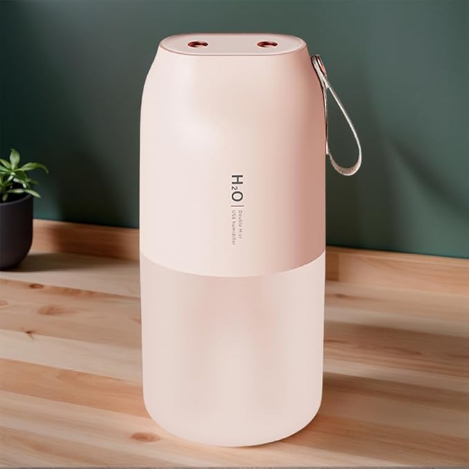 Dual Nozzle Portable Humidifier 300ml with Dual Spray Modes and Night Light for Bedroom and Car