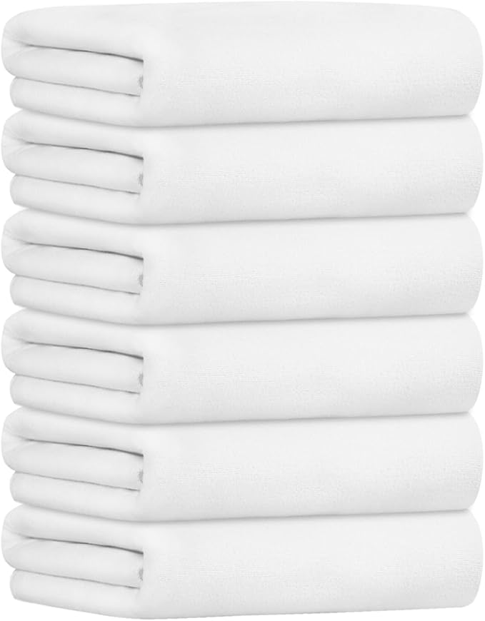 JML Microfiber Bath Towels, Bath Towel Sets (6 Pack, 27" x 55") - Extra Absorbent and Fast Drying, Multipurpose White Microfiber Towel for Bath, Beach, Pool, Sports, Yoga-FlexoryFit