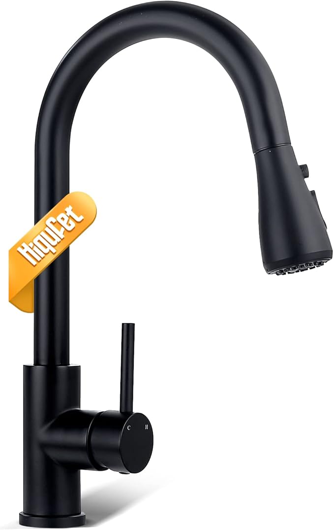 Black Kitchen Faucet with Pull Down Sprayer, Rv Kitchen Sink Faucets for Pot Filler, Farmhouse Camper Bar Sink Laundry Room, Fingerprint Resistant Single Hole Single Handle Stainless Steel