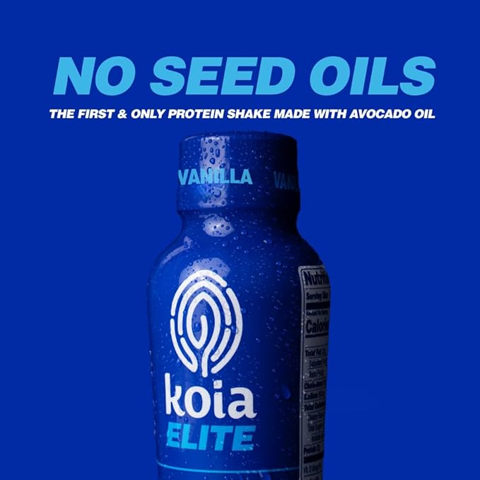 Koia Elite Plant Based Protein Shake, Vanilla, 32g Protein, 4g Sugar, 6g Prebiotic Fiber, Pre & Post Workout Nutritional Drink, No Seed Oils, Dairy-Free, Gluten-Free, Non-GMO, 12 Fl Oz (Pack of 12)-FlexoryFit