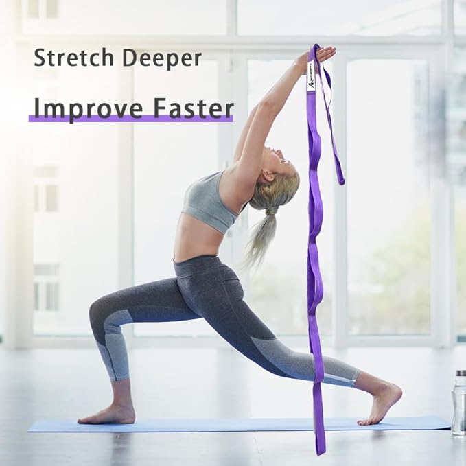 Stretching Strap Yoga Strap with Loops, Stretch Straps for Physical Therapy, Non-Elastic Exercise Strap for Pilates, Dance and Gymnastics with Workout Guide-FlexoryFit