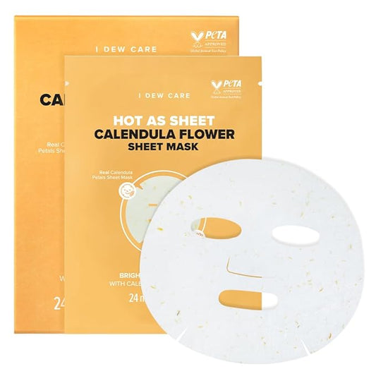 I DEW CARE Real Herb Calendula Sheet Face Mask - Hot As Sheet | Korean Face Masks Skincare, Moisturizing and Calming for Dry Skin with Calendula Flower Extract, 2% Niacinamide, 10EA-FlexoryFit
