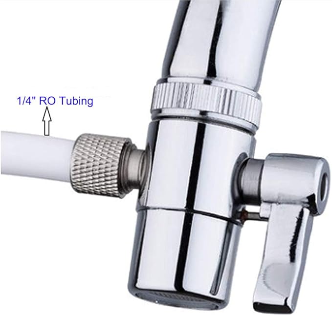 Diverter Valve With Aerator M22 Female Thread, Faucet Adapter for RO Tubing, Connector for Water Diversion, Tap for Countertop Water Filter (Fits Single Way 1/4" OD Tubing)