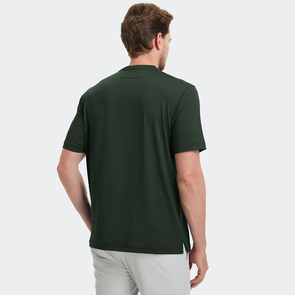 M MAELREG Collarless Golf Shirts for Men Dry Fit Moisture Wicking Performance Solid Casual Mens Henley Shirts Short Sleeve