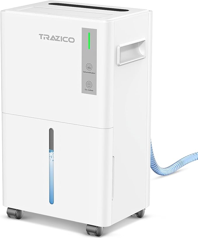 1500 Sq.ft Dehumidifier for Basement, Trazico 21 Pint Dehumidifiers for Home Large Room with Drain Hose, Smart Humidity Control, 3 Modes, 24H Timer, Auto Defrost, Ideal for Bedrooms, Bathroom, White