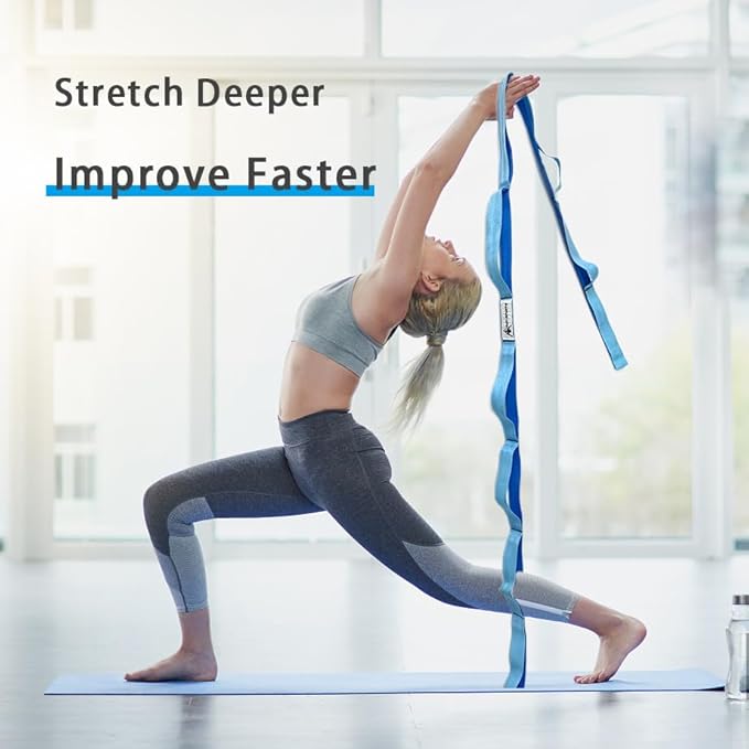 Stretching Strap Yoga Strap with Loops, Stretch Straps for Physical Therapy, Non-Elastic Exercise Strap for Pilates, Dance and Gymnastics with Workout Guide-FlexoryFit