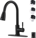 Kitchen Faucet with Air Gap: WOWOW Stainless Steel Kitchen Sink Faucet and Dishwasher Air Gap Kits for Kitchen Sink 2 or 4 Hole, Matte Black Finish