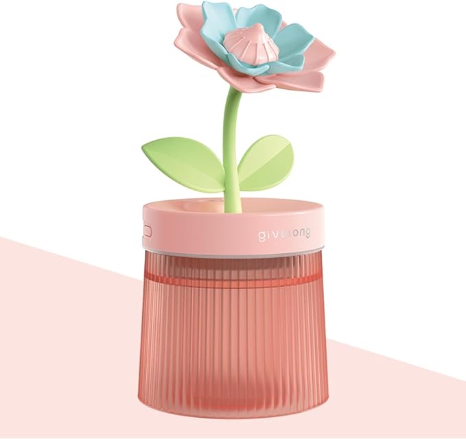 Cute Mini Humidifier 320mL Cool Mist Humidifie mute with 2 Mist Modes,for Home/Nursery/Office,Portable Mini Air Moisturizer,rechargeable mini humidifier(Gardenia pink)