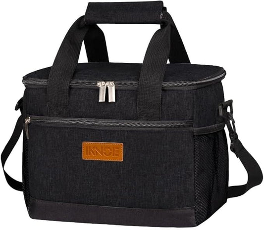 iknoe Insulated Lunch Bag, Foldable 8.5L Cooler Bag for Men & Women, Leakproof Thermal Design, Great for Office, Picnic, Travel, Lunch Box, Black-FlexoryFit