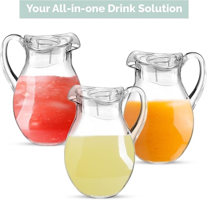 MosJos Acrylic Pitcher (72 oz), Clear Plastic, Water Pitcher with Lid, Shatterproof, BPA-Free Clear Pitcher, Ideal for Sangria, Lemonade, Juice, Iced Tea & More