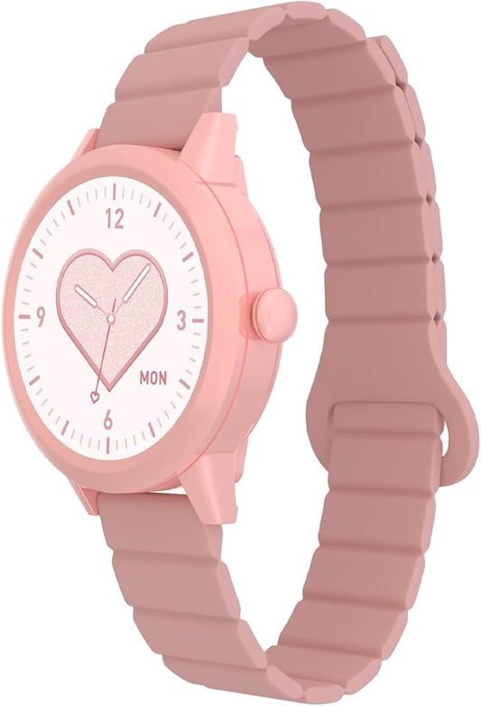 KAVVO Macaron 36mm Round Stylish Watch, 1.106'' AMOLED Retina Screen, Always-on Display, Silicone Magnetic Suction Strap, Female Health Record, Waterproof(Sakura Pink)-FlexoryFit