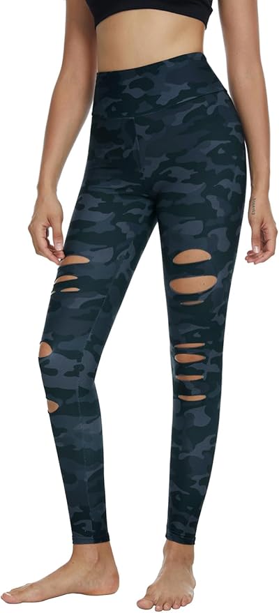 DIBAOLONG Womens High Waist Yoga Pants Cutout Ripped Tummy Control Workout Running Yoga Skinny Leggings-FlexoryFit