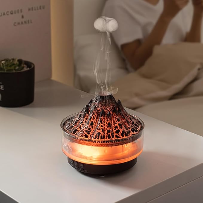 Essential Oil Diffuser Aromatherapy Volcanic Diffuser Humidifier 260ml Cold Mist Portable Humidification with Remote Control Seven Color Lights and Auto-Off Safety Switch-Light