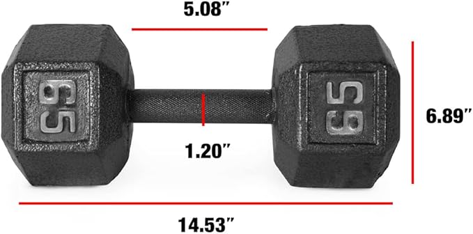 WF Athletic Supply Cast Iron Solid Hexagon Gray/Black Dumbbells, Strength Training Free Weights Set of 2 for Women and Men, Hand Weights Sold by Pairs, Multi-Select Size Options Available-FlexoryFit