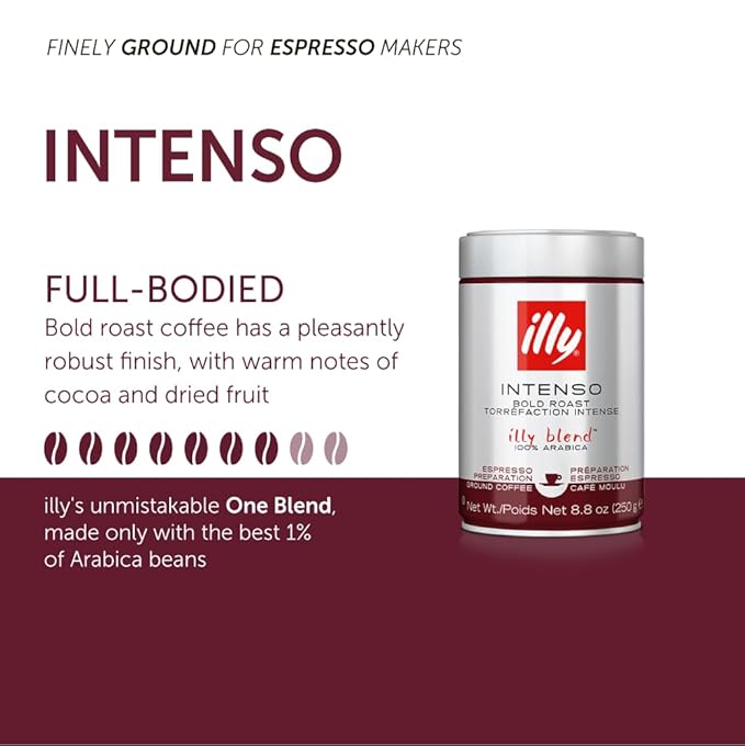 illy Ground Coffee Espresso - 100% Arabica Coffee Ground – Intenso Dark Roast – Warm Notes of Cocoa & Dried Fruit - Rich Aromatic Profile - Precise Roast - No Preservatives – 8.8 Ounce, 6 Pack-FlexoryFit