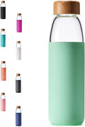 veegoal 18 Oz Borosilicate Glass Water Bottles with Bamboo Lid, BPA-FREE, Non-Slip Silicone Sleeve, and Stainless Steel Leak Proof Lid - Reusable Glass Bottle for Men and Women