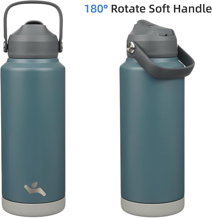 Insulated Water Bottle with Straw Lid,32 oz Stainless Steel Vacuum Metal Bottle with Silicone Handle,Dark Gray-FlexoryFit