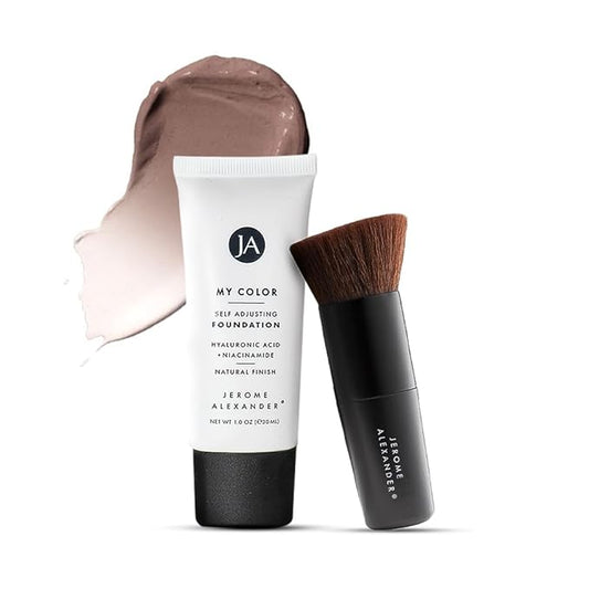 Jerome Alexander My Color Self-Adjusting Foundation, Hydrating & Lightweight Face Makeup, Skincare-Infused, with Kabuki Brush, Dark, 1 oz-FlexoryFit