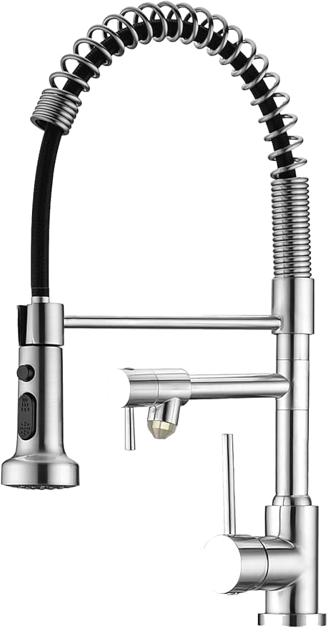 Kitchen Faucet with Sprayer, RV Faucet for Kitchen Sink, Single Handle Stainless Steel Kitchen Sink Faucets with Dual Function Spray Head, Nickel Brushed