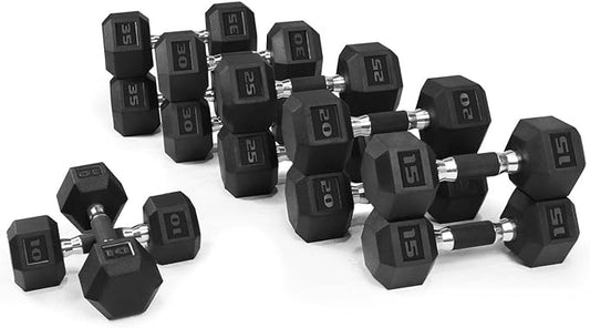 WF Athletic Supply Rubber Encased Hex Dumbbells with Rubber Grip Contoured Handle for Muscle Toning, Strength Building & Full Body Workout-FlexoryFit