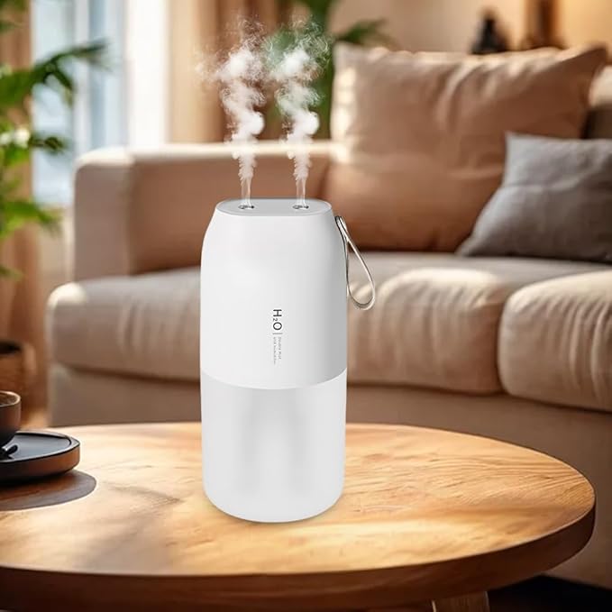 Dual Nozzle Portable Humidifier 300ml with Dual Spray Modes and Night Light for Bedroom and Car