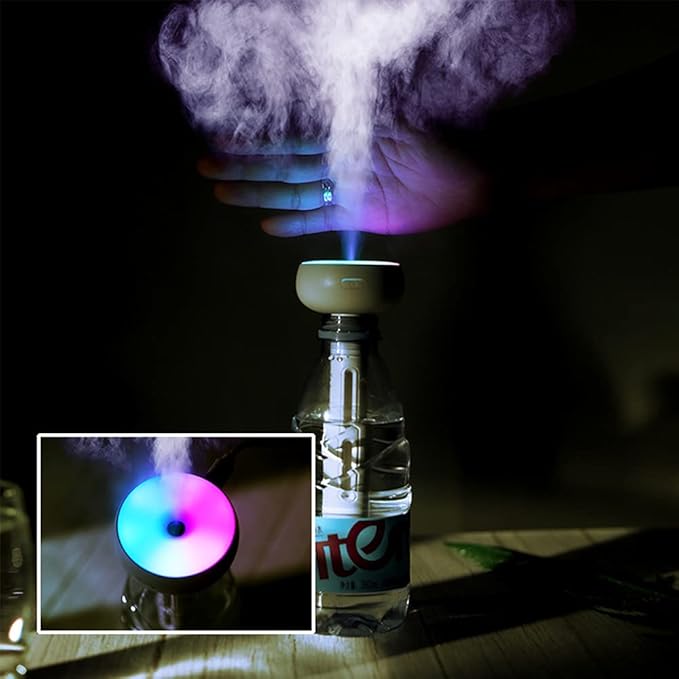 Mini Portable Lightweight USB Powered Travel Personal Smart Humidifier with LED Color Ambient Lights for Car/Bedroom/Office/Plants