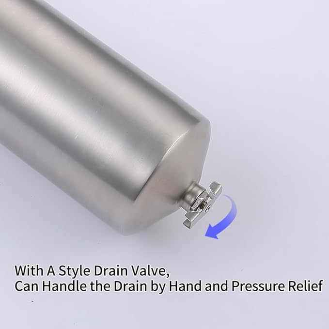 Amwater NSF/ANSI 42 Stainless Steel Whole House Water Filter Housing, 20" x 2.5" Sediment Water Filter System for Heavy Duty, Well & City Water, 3/4" NPT Port, Drain Valve Style A
