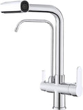 Dual Handles Kitchen Sink Faucet with Drinking Water Faucet, 3 Way Pull Out Kitchen Faucet with 3-Function Sprayer for Water Filtration System, Chrome