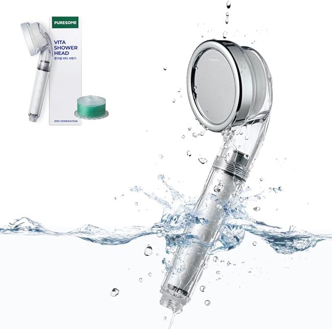 Bodyluv Vita Puresome Shower Head, One purification filter cartridge included, Handheld Hard Water Softener, Strong Water Pressure Water Saving For Bathroom (Hinokki)