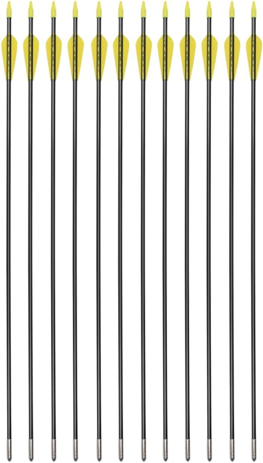 6875 Fiberglass Arrows Archery 24/26/28/30Inch Target Shooting Safetyglass Recurve Bows Suitable for Youth Children Woman Beginner (tigerspot Yellow Vanes)