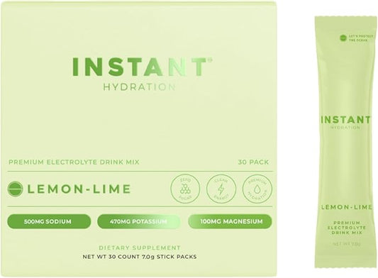 Instant Hydration Electrolytes Powder Packets - Lemon Lime Drink Mix - Zero Sugar - Keto, Vegan, Gluten-Free, Non-GMO - Boost Recovery, Brain Health, Muscle & Tissue Support- 30 Sticks-FlexoryFit