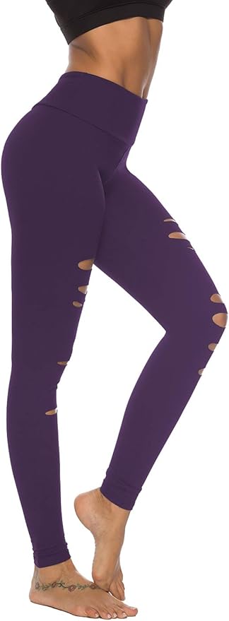 DIBAOLONG Womens High Waist Yoga Pants Cutout Ripped Tummy Control Workout Running Yoga Skinny Leggings-FlexoryFit