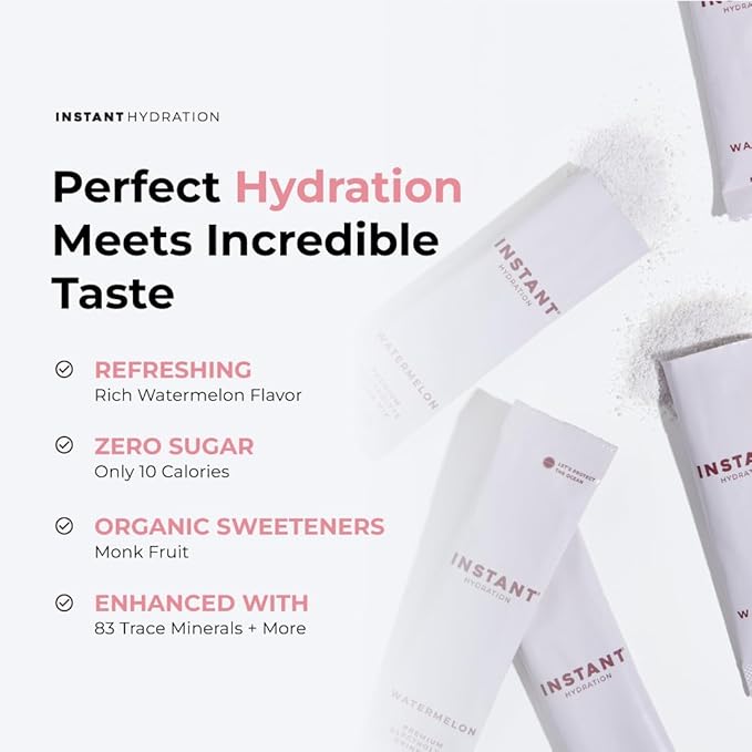 Instant Hydration Electrolytes Powder Packets - Watermelon Electrolyte Drink Mix - Zero Sugar - Keto, Vegan, Gluten-Free, Non-GMO - Boost Recovery, Brain Health, Muscle & Tissue Support- 30 Sticks-FlexoryFit
