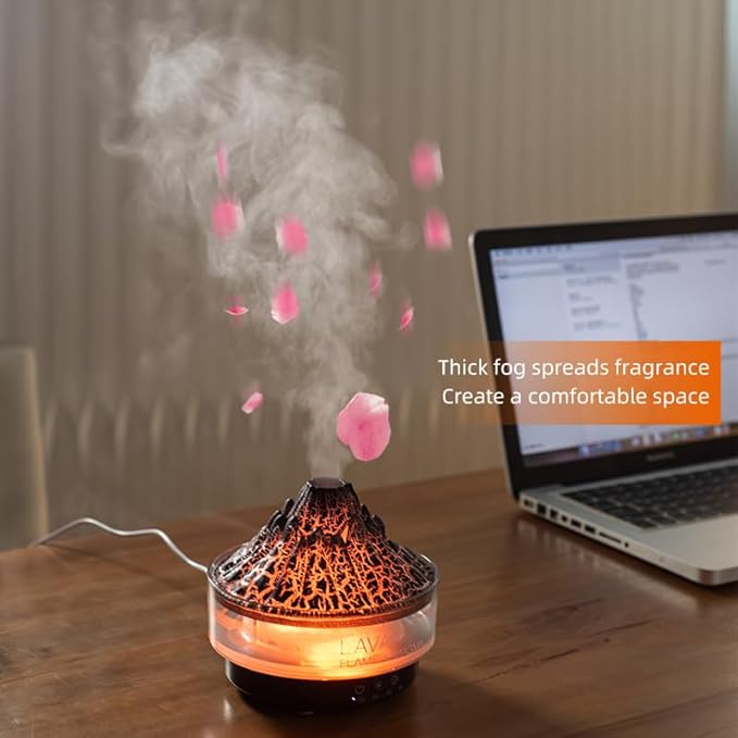 Essential Oil Diffuser Aromatherapy Volcanic Diffuser Humidifier 260ml Cold Mist Portable Humidification with Remote Control Seven Color Lights and Auto-Off Safety Switch-Light
